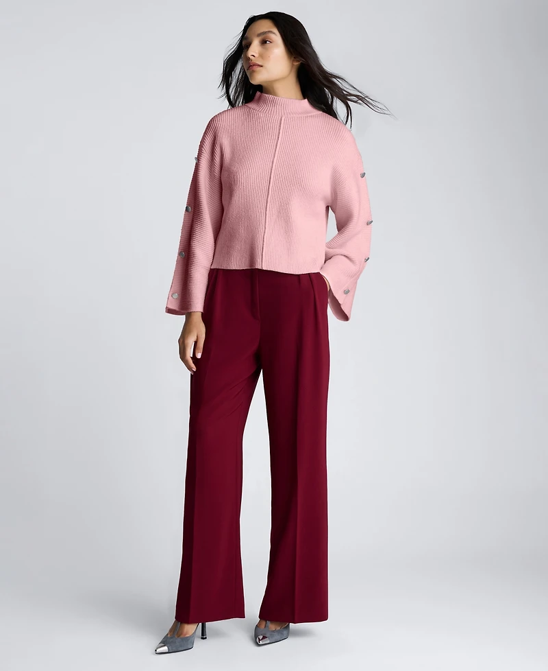 Kenneth Cole Women's Button-Sleeve Mock Neck Sweater