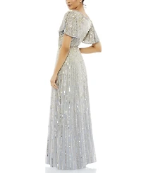 Women's Embellished V Neck Butterfly Sleeve Column Gown