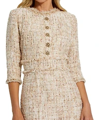 Mac Duggal Women's 3/4 Sleeve Beaded Trim Patch Pocket Dress