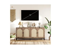 gaomon Rattan Sideboard Buffet Cabinet, Kitchen Storage Cabinet with Adjustable Shelf, Boho Accent Cabinet, Liquor Cabinet, Bar Cabinet, Console Cabin