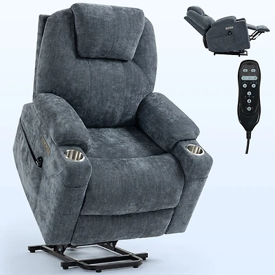 Up to 350 Lbs Power Lift Recliner Chair Heavy Duty Motion Mechanism with 8-Point Vibration Massage and Lumbar Heating, Usb Type-c Ports