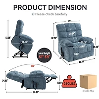 Lift Recliner Chair Heat Massage Dual Motor Infinite Position Up to 350 Lbs Large Electric Power Recliners with Power-Remote