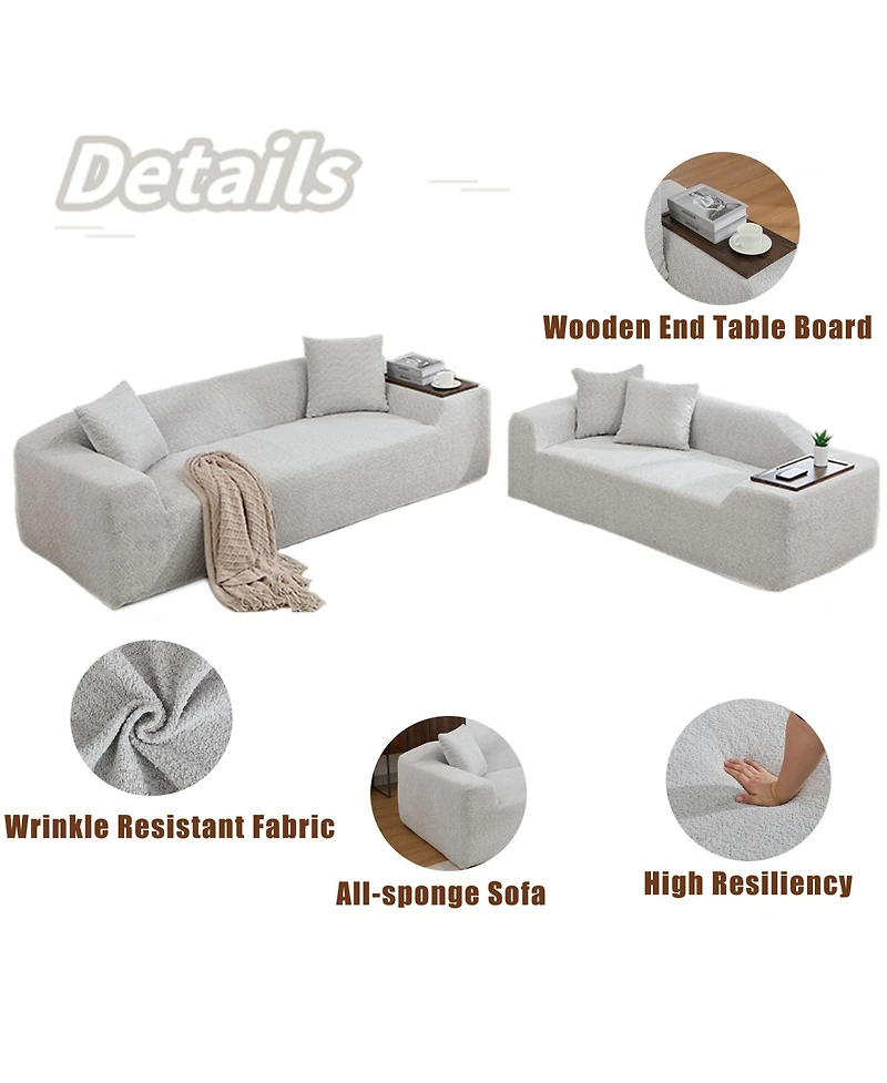 Streamdale Furniture 2 Piece Boucle Cloud Sofa Set, Upholstered Sofa Set, Modern 3 Seater and 2 Seater Sofa with Mdf End Table for Living Room, Apartm