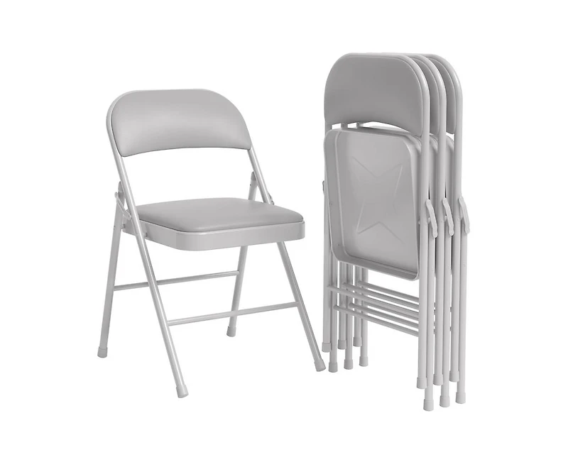 4 Pack Folding Chairs with Padded Cushion and Back, Folding Chairs for Outside, Foldable Chairs with Metal Frame Hold Up to 350 Lbs, Metal Chairs for