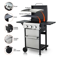 Streamdale 3-Burner Propane Bbq Grill with Ss Plancha & 36900BTU