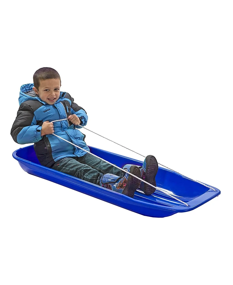 Lucky Bums Kids 48 Inch Plastic Snow Toboggan Sled with Pull Rope, Blue (2 Pack