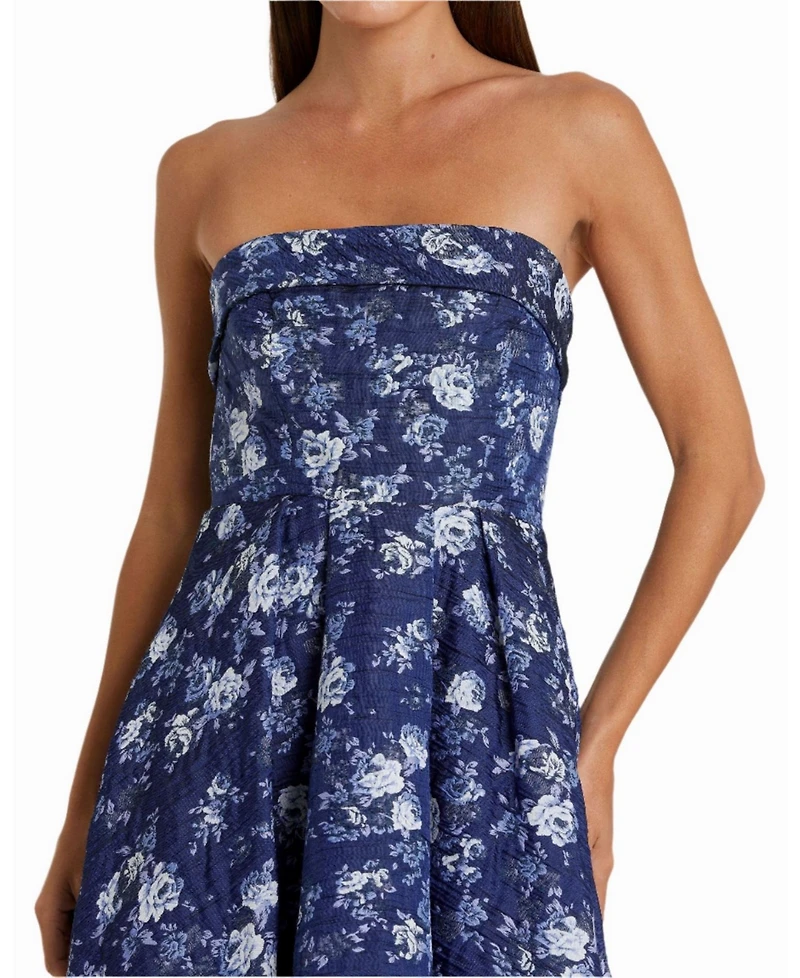 Women's Strapless Brocade Midi Dress