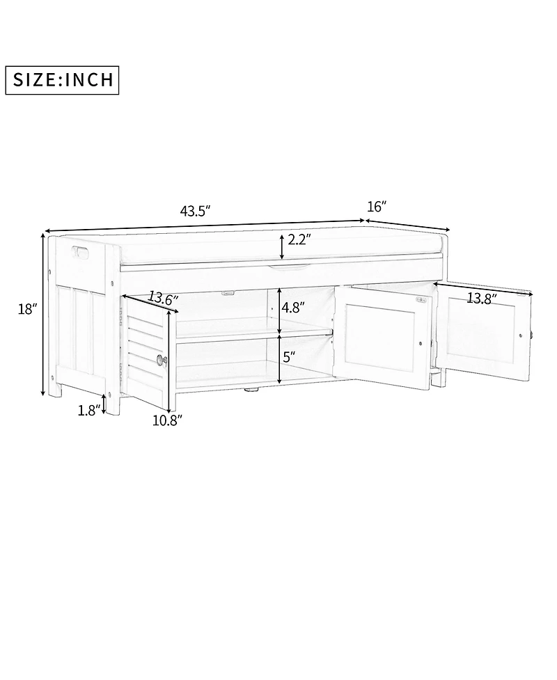3-Door Storage Bench with Cushion – Hidden Shoe Organizer for Hallway, Mudroom, or Foyer