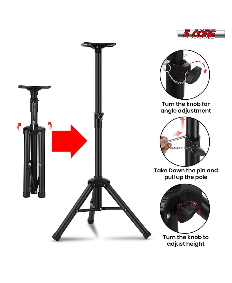 5 Core Speaker Stand Tripod Tall Adjustable 36 Inch Dj Pole Mount Studio Monitor Stands