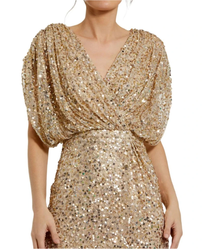 Mac Duggal Women's Draped Sleeve V Neck Gown