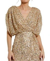 Mac Duggal Women's Draped Sleeve V Neck Gown