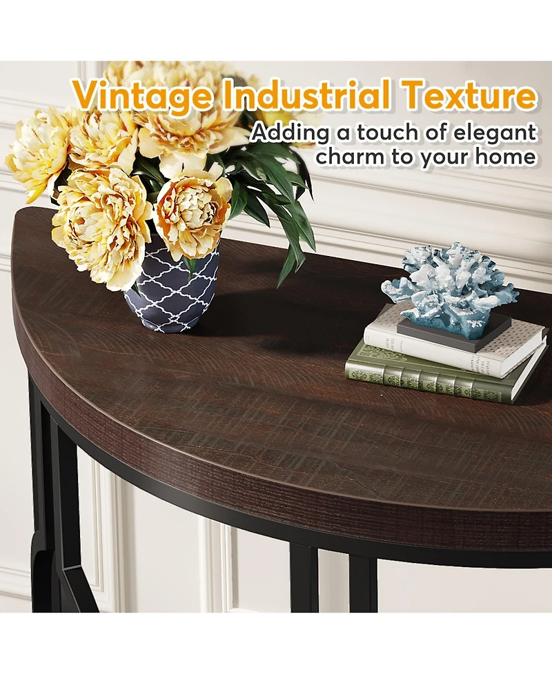 Tribesigns 43 Inch Industrial Semi Circle Sofa Table with Geometric Base,Half Moon Console Table for Entryway