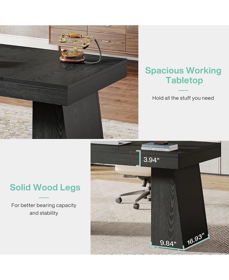 Tribesigns 55 Inches Executive Desk, Mid-Century Modern Home Office Desk with Double Trapezoid Base, Wood Computer Business Workstation
