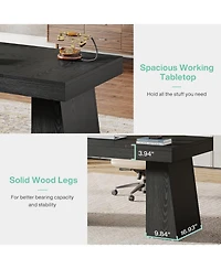 Tribesigns 55 Inches Executive Desk, Mid-Century Modern Home Office Desk with Double Trapezoid Base, Wood Computer Business Workstation