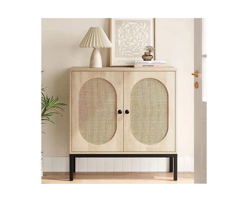 gaomon Buffet Cabinet, Rattan Storage Cabinet with Doors and Shelves, Accent Sideboard, Console Entryway for Livi