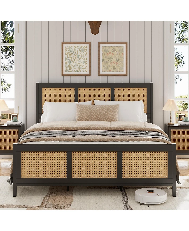 gaomon Queen Size Rattan Bed Frame with Headboard