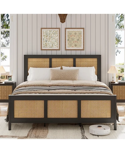 gaomon Queen Size Rattan Bed Frame with Headboard