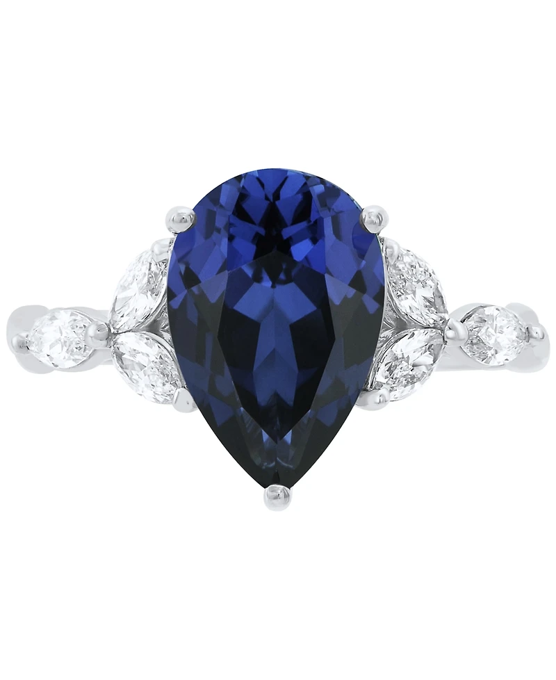 Grown With Love Lab Ruby (3-5/8 ct. t.w.) & Diamond (1/2 Pear Ring 14k Gold or White (Also Emerald La