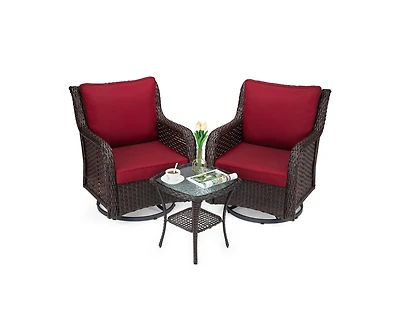 gaomon 3 Pieces Rattan Swivel Rocking Chair Outdoor, Patio Bistro Conversation Furniture Set, Wicker Chair with Cushions and Table