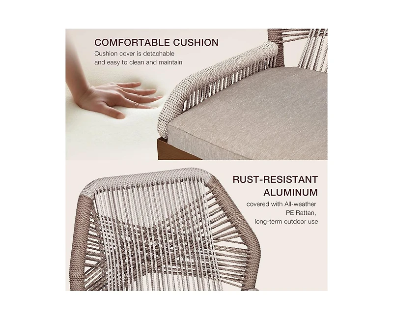 Woven Outdoor Counter Height Bar Stools Chairs Set of 2, Rattan Garden Counter Stools with Aluminum Frame, Modern Barstool with Backrest for Kitchen