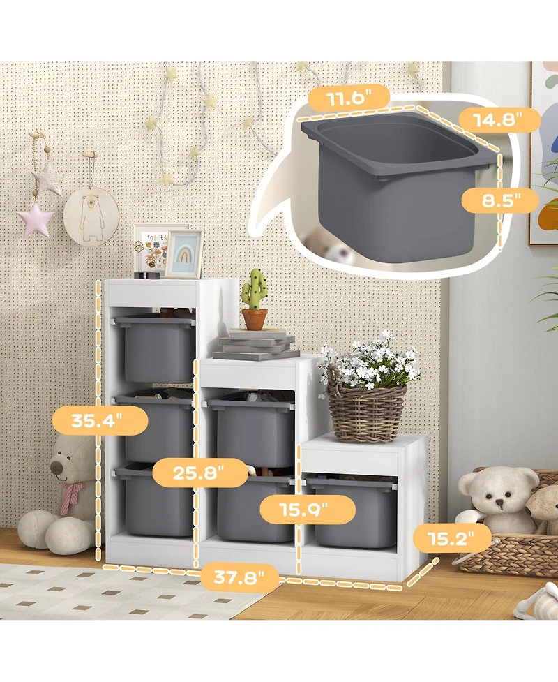 Qaba Kids Toy Storage Organizer w/ 3 Layers & 6 Storage Bins,