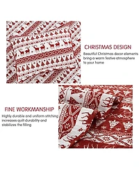 gaomon Christmas Quilt Set Queen, 3-Piece Reversible Boho Bedspread with Christmas Tree, Reindeer & Snowflake Pattern, Lightweight All-Season Bedding