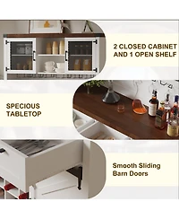 gaomon Farmhouse Bar Cabinet with Sliding Barn Door, Tall Kitchen Buffet Hutch Cabinet with Wine & Glasses Rack, Rustic Coffee Bar Sideboard for Livin