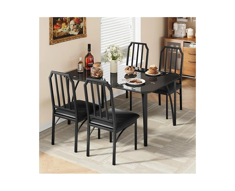 gaomon Glass Dining Table Set for 4, Kitchen Table Chairs Set of 4 with Comfortable Pu Cushion, Dining Room Table Set for 4 with Kitchen Chairs Furnit