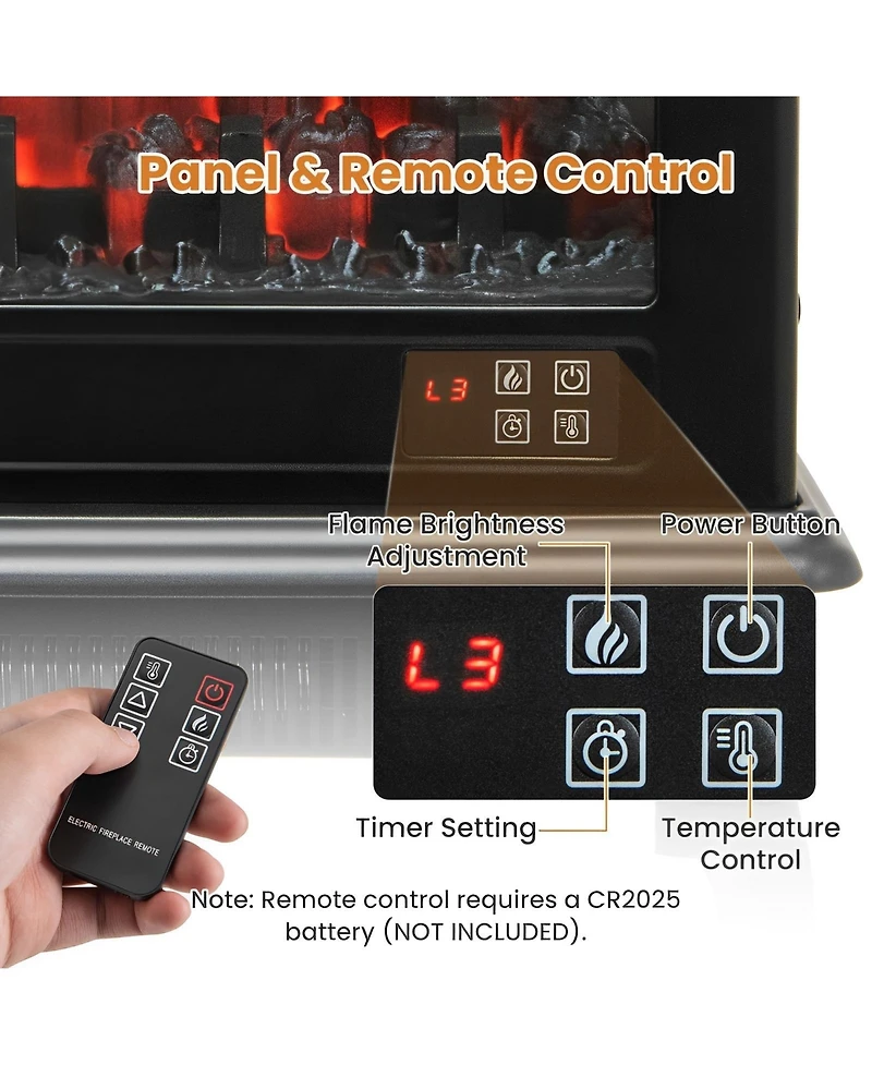 Sugift 1400W Electric Stove Heater with 3-Level Flame Effect and 3-Sided View