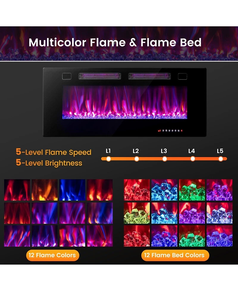 Sugift 42 Inch Ultra-Thin Electric Fireplace with Decorative Crystals and Smart App Control