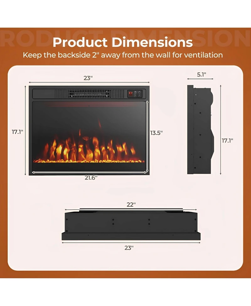 Skonyon 23 Inches 750W/1500W Electric Fireplace Heater with Alter Flame Color and Brightness
