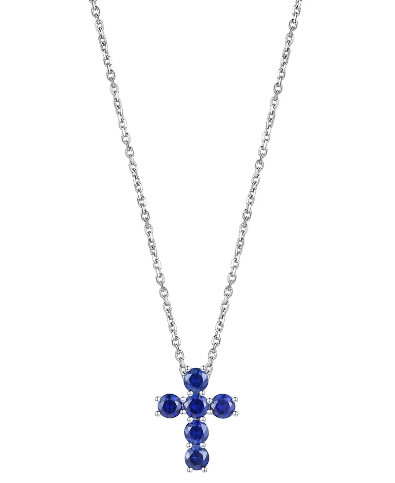 Lab Grown Sapphire Cross 18" Pendant Necklace (3/4 ct. t.w.) in 10k White Gold (Also in Lab Grown Ruby, Lab Grown Pink Sapphire, & Lab Grown Opal)