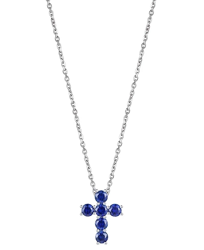 Lab Grown Sapphire Cross 18" Pendant Necklace (3/4 ct. t.w.) in 10k White Gold (Also in Lab Grown Ruby, Lab Grown Pink Sapphire, & Lab Grown Opal)