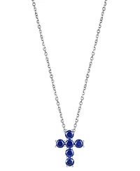 Lab Grown Sapphire Cross 18" Pendant Necklace (3/4 ct. t.w.) in 10k White Gold (Also in Lab Grown Ruby, Lab Grown Pink Sapphire, & Lab Grown Opal)
