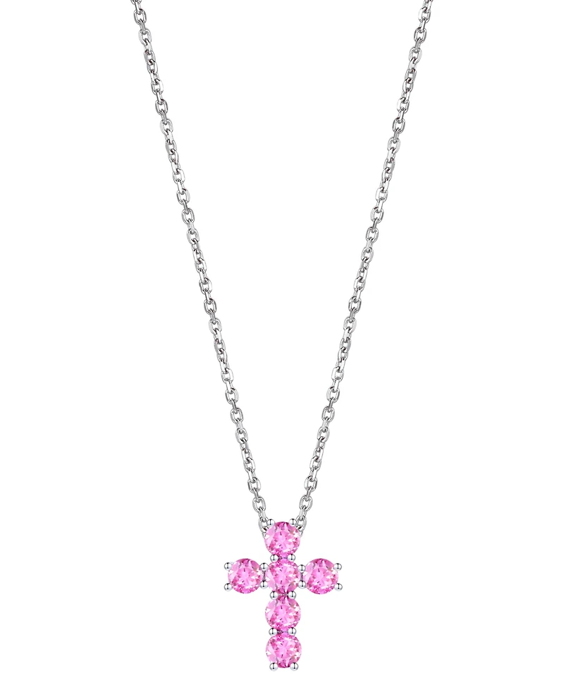 Lab Grown Sapphire Cross 18" Pendant Necklace (3/4 ct. t.w.) 10k White Gold (Also Ruby, Pink Sapphire, & Opal)