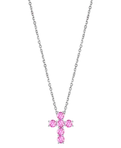 Lab Grown Sapphire Cross 18" Pendant Necklace (3/4 ct. t.w.) 10k White Gold (Also Ruby, Pink Sapphire, & Opal)