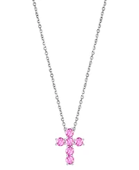 Lab Grown Sapphire Cross 18" Pendant Necklace (3/4 ct. t.w.) 10k White Gold (Also Ruby, Pink Sapphire, & Opal)