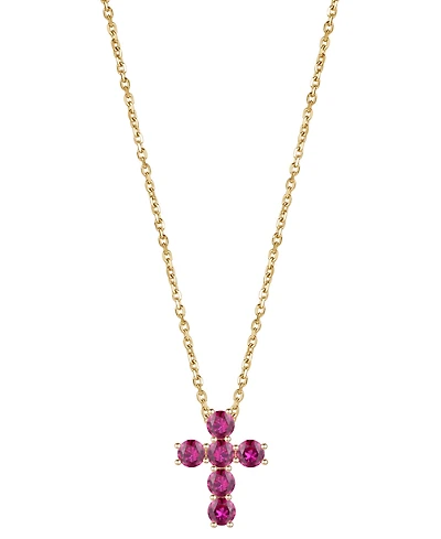 Lab Grown Sapphire Cross 18" Pendant Necklace (3/4 ct. t.w.) 10k White Gold (Also Ruby, Pink Sapphire, & Opal)