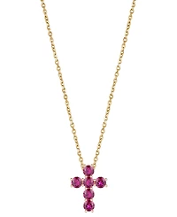 Lab Grown Sapphire Cross 18" Pendant Necklace (3/4 ct. t.w.) 10k White Gold (Also Ruby, Pink Sapphire, & Opal)