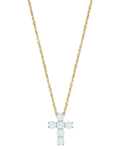 Lab Grown Sapphire Cross 18" Pendant Necklace (3/4 ct. t.w.) 10k White Gold (Also Ruby, Pink Sapphire, & Opal)