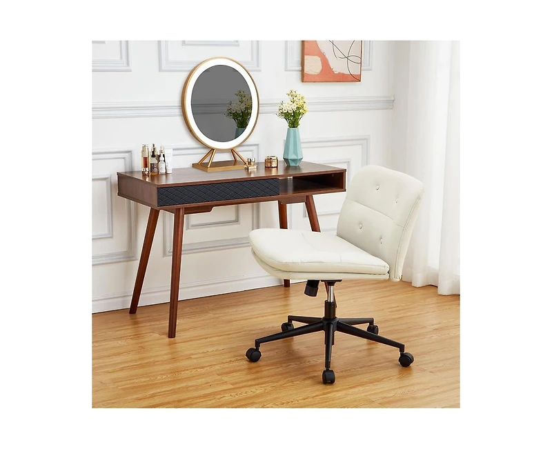 gaomon Office Chair with Wheels, Wide Seat Swivel Leather Armless Criss Cross Chair, 360° Height Adjustable Swivel Desk Chair