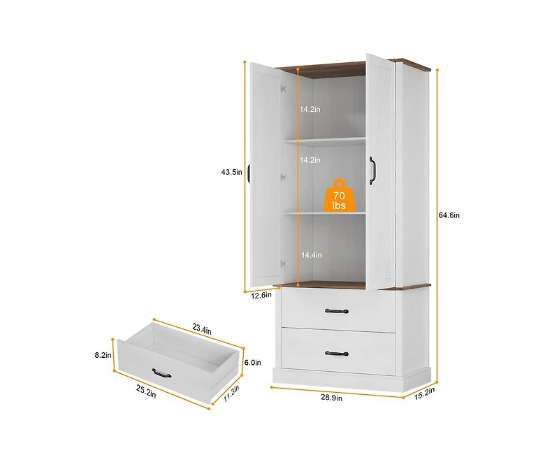 gaomon Kitchen Pantry Cabinet with Doors and Shelves, Freestanding Tall Kitchen Cabinet with Microwave Stand, Hutch Cabinet for Kitchen, Living Room