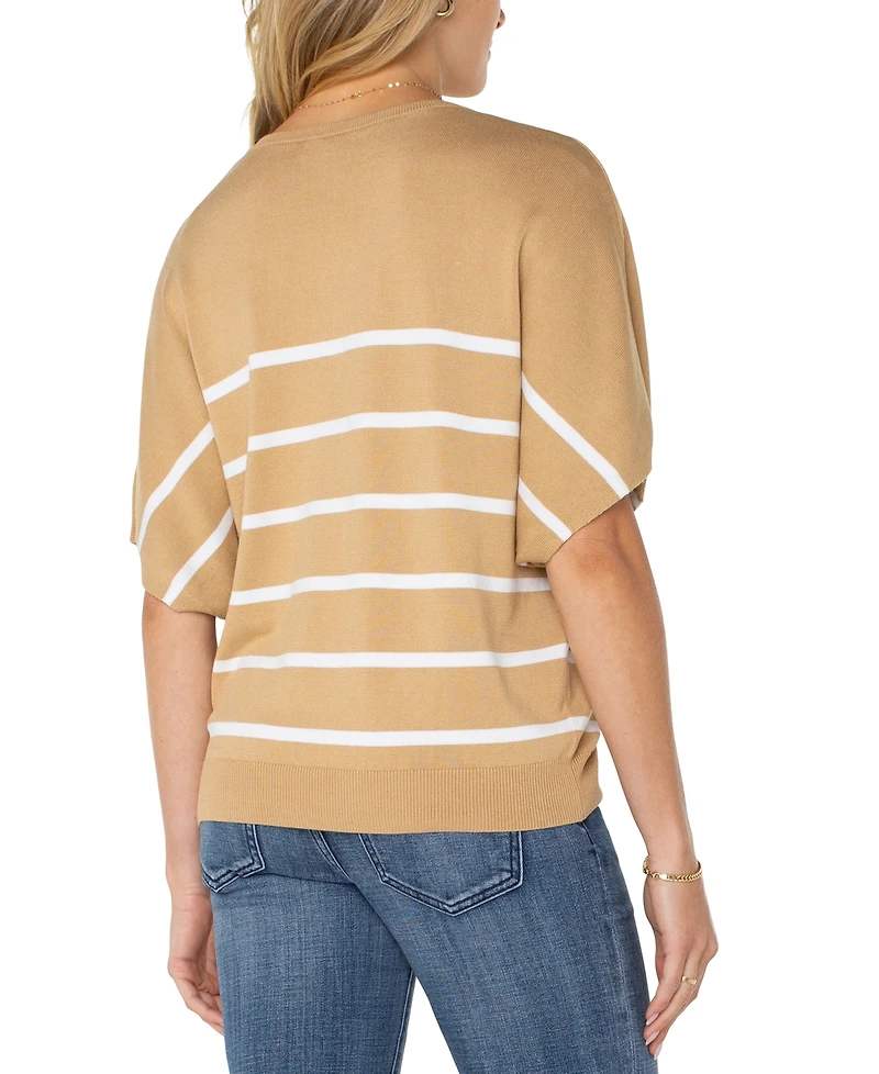 Liverpool Los Angeles Women's Striped Short-Dolman-Sleeve Sweater