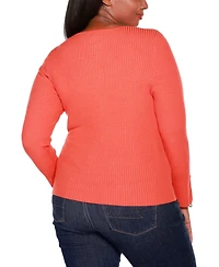 Belldini Plus Size Black Label Ribbed Double-Zip Cardigan Sweater