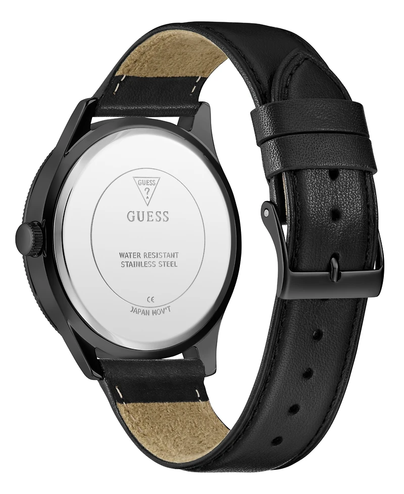 Guess Men's Analog Black Genuine Leather Watch, 44mm