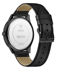 Guess Men's Analog Black Genuine Leather Watch, 44mm