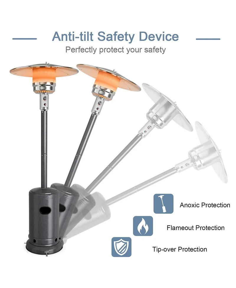 Sugift 50000 Btu Stainless Steel Propane Patio Heater with Trip over Protection-Gray