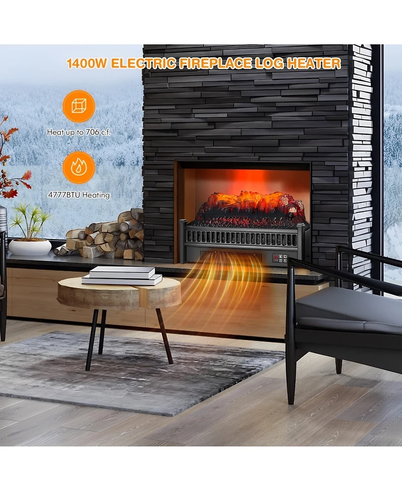 Skonyon 1400W Electric Fireplace Log Heater with Adjustable Flame Brightness-Black