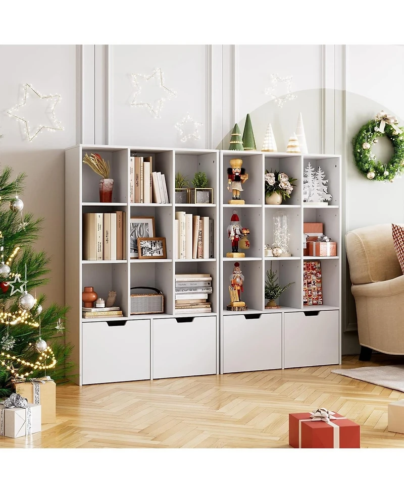 gaomon 9 Cube Storage Organizer with Drawers, Dark Brown Tall Bookshelf with Storage