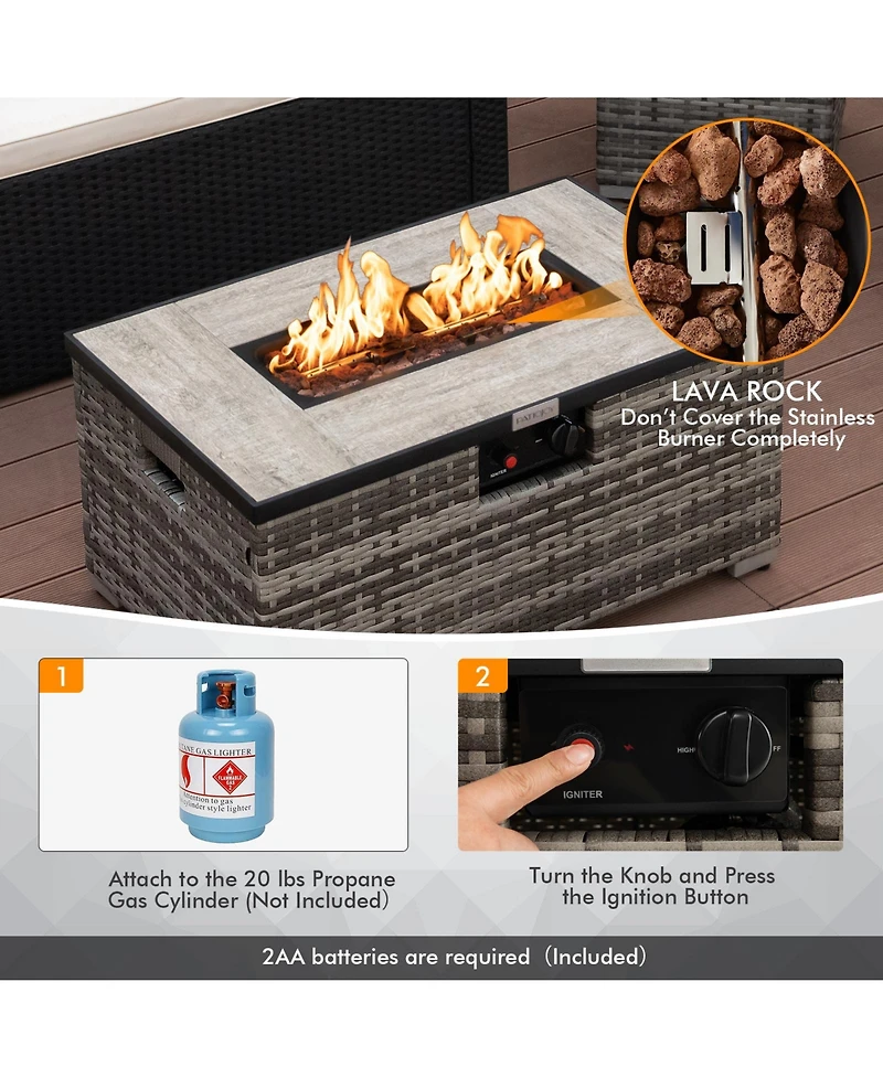 Sugift 32 x 20 Inch Propane Rattan Fire Pit Table Set with Side Table Tank and Cover